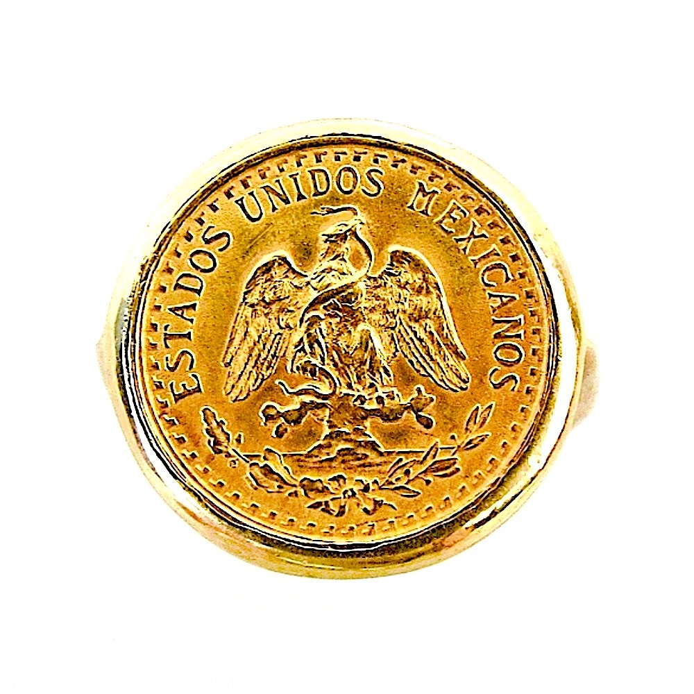 22K 1945 DOS PESOS COIN RING MOUNTED ON SOLID 14K SETTING! THIS IS A FLASH SALE!